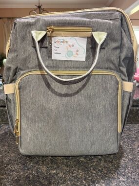 Gray Multi-Pocket Diaper Bag Backpack
